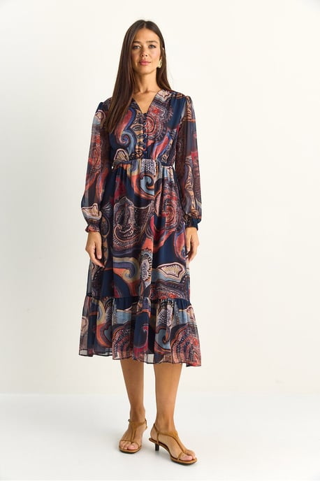 Paisley V-Ausschnitt Midi-Kleid - Image 2