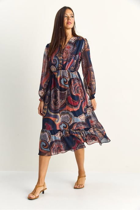 Paisley V-Ausschnitt Midi-Kleid - Image 3