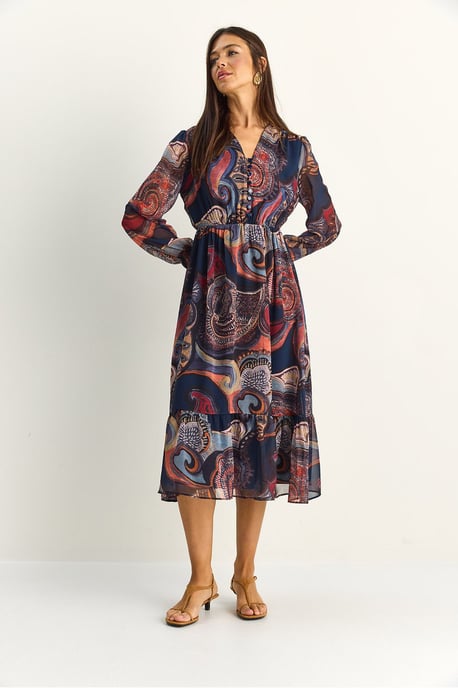 Paisley V-Ausschnitt Midi-Kleid - Image 4