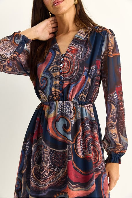 Paisley V-Ausschnitt Midi-Kleid - Image 5