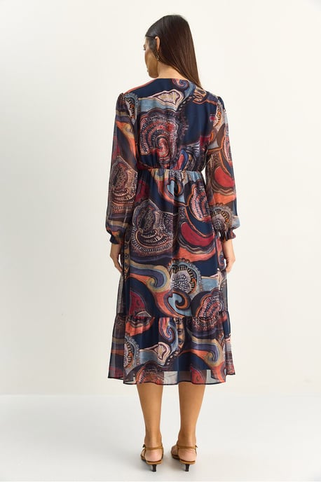 Paisley V-Ausschnitt Midi-Kleid - Image 6
