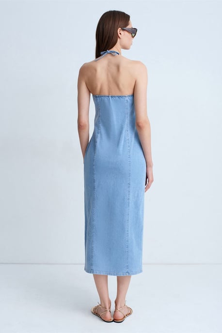 Halter Neck Midi Denim Kleid - Image 2