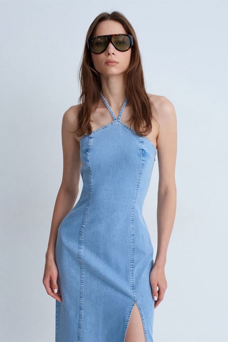 Halter Neck Midi Denim Kleid - Image 3