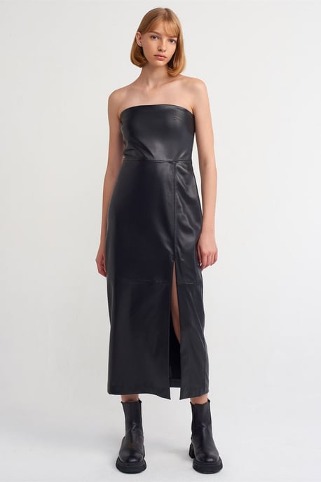 Damen Trägerloses Midi-Kleid aus Kunstleder - Image 2