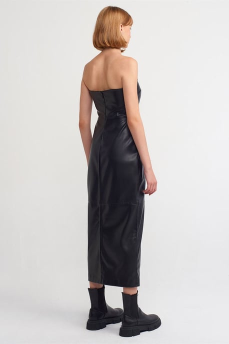 Damen Trägerloses Midi-Kleid aus Kunstleder - Image 3