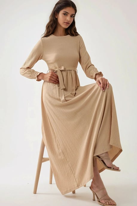 Strukturiertes Maxikleid mit Rundhalsausschnitt - Image 4