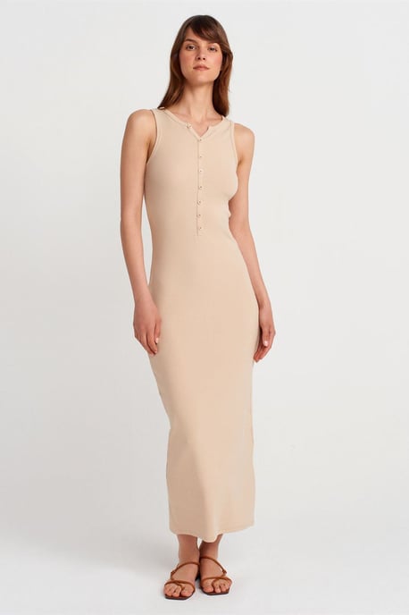 Rippstrick-Baumwollmischung Ärmelloses Maxikleid - Image 1
