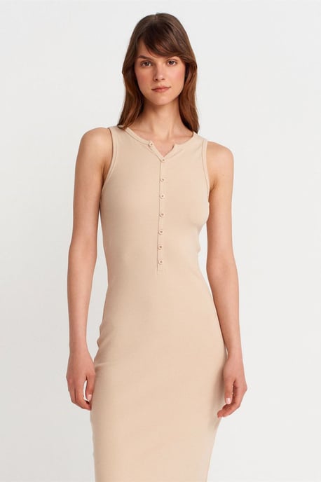 Rippstrick-Baumwollmischung Ärmelloses Maxikleid - Image 4
