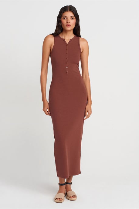 Rippstrick-Baumwollmischung Ärmelloses Maxikleid - Image 4