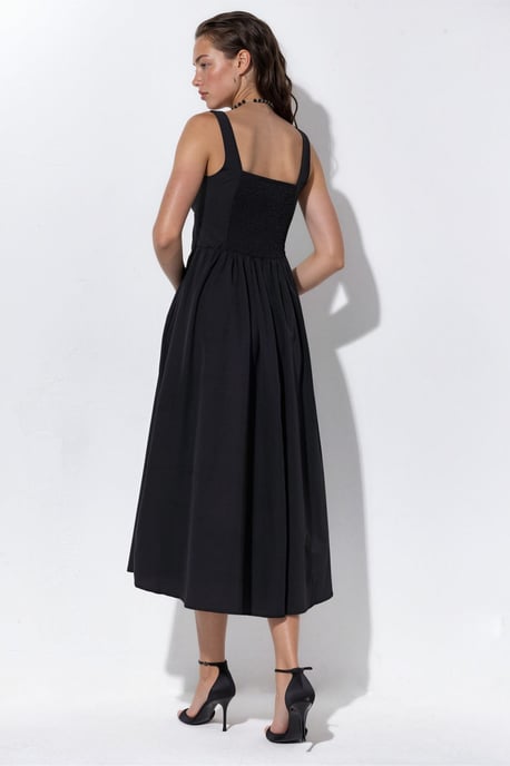 Midi-Kleid mit quadratischem Kragen und Knopfdetails - Image 3