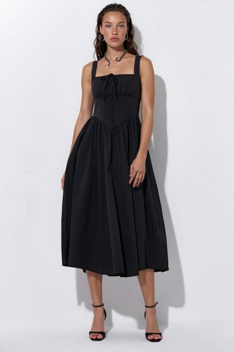 Midi-Kleid mit quadratischem Kragen und Knopfdetails - Image 5