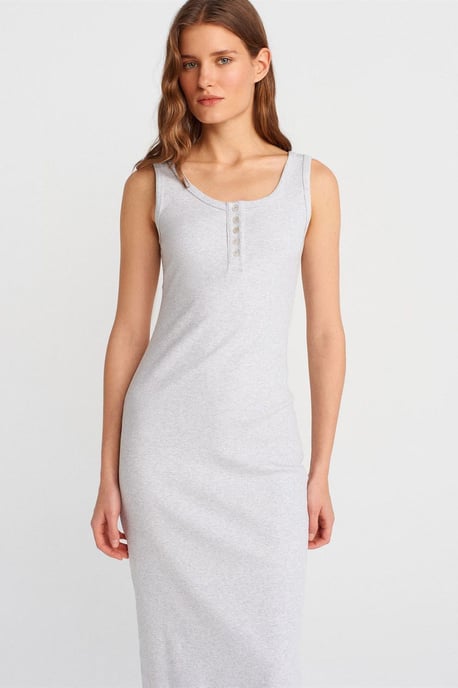 Geripptes Midi Bodycon-Kleid mit Knöpfen - Image 3