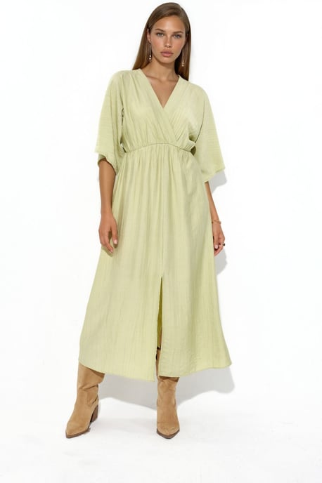 V-Ausschnitt Midikleid mit Wickeloptik und drei Viertelärmeln - Image 5