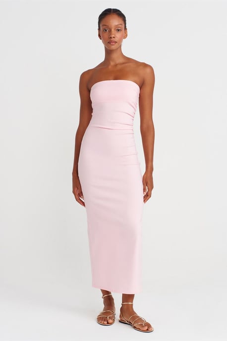 Trägerloses Bodycon-Midi-Kleid mit Schlitz - Image 1