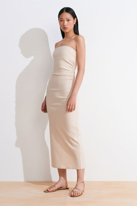 Trägerloses Bodycon-Midi-Kleid mit Schlitz - Image 3