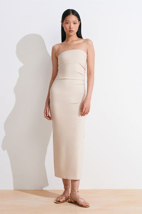 Trägerloses Bodycon-Midi-Kleid mit Schlitz - Image 5