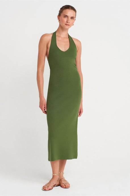 Damen Halterneck Bodycon Midi Kleid - Image 1