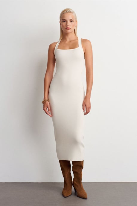 Rippstrick Halter Midi Bodycon Kleid - Image 1