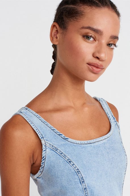 Damen Midi Bodycon Jeanskleid - Image 3