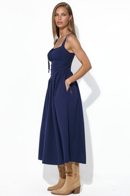 Midi-Kleid mit quadratischem Kragen und Knopfdetails - Image 2