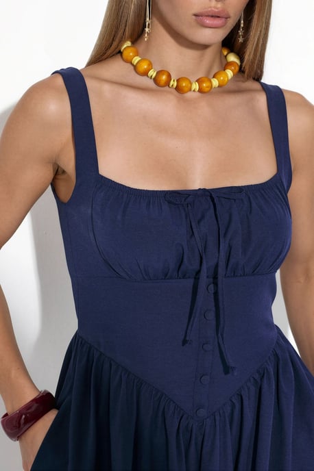Midi-Kleid mit quadratischem Kragen und Knopfdetails - Image 4