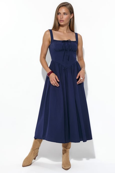 Midi-Kleid mit quadratischem Kragen und Knopfdetails - Image 5