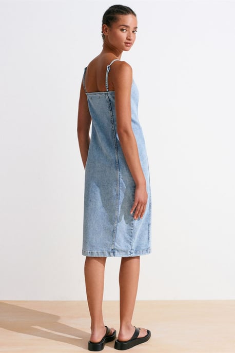 Figurbetontes Midi-Denimkleid mit quadratischem Ausschnitt - Image 2
