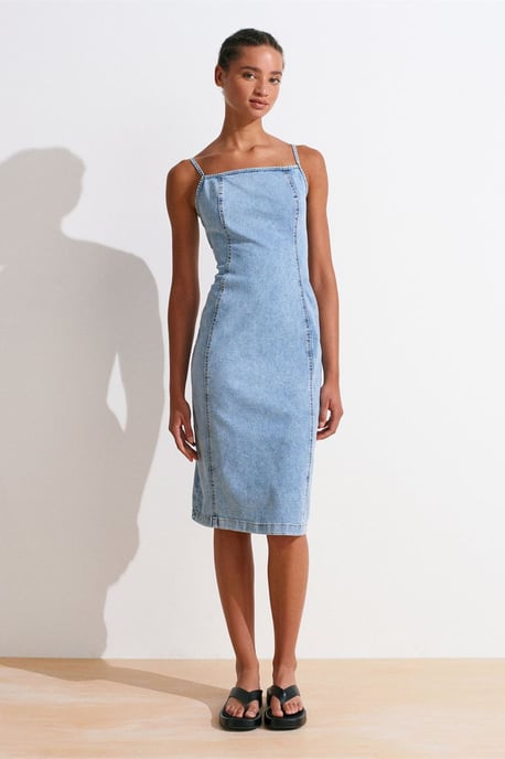 Figurbetontes Midi-Denimkleid mit quadratischem Ausschnitt - Image 5