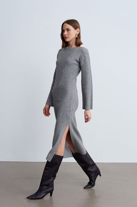 Rippstrick Bodycon Midi Kleid mit Schlitz - Image 2