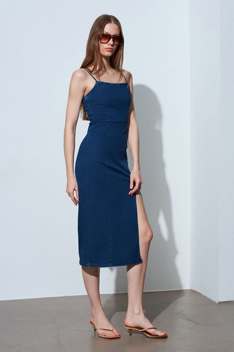 Damen ärmelloses Bodycon Midi Jeanskleid - Image 3