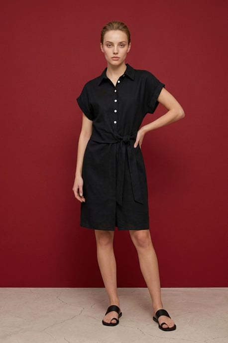 Baumwoll-Popeline Mini Hemdblusenkleid - Image 1