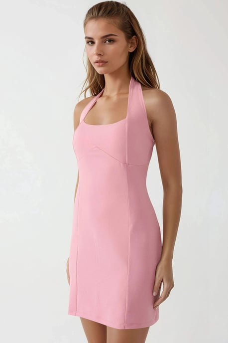 Tailliertes Minikleid mit quadratischem Kragen - Image 2