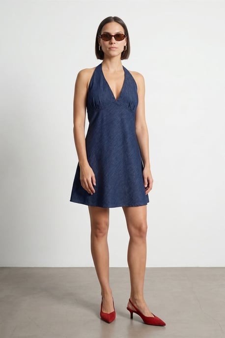 Baumwolle Denim Träger Mini Kleid - Image 1