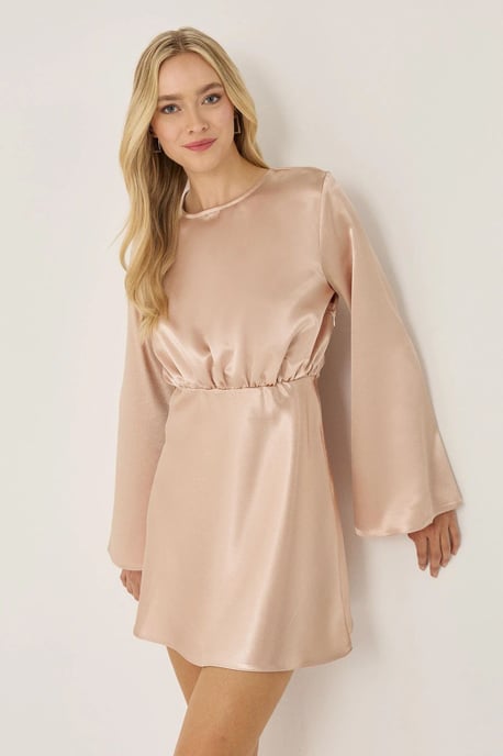 Mini-Satin-Kleid mit Engelärmeln - Image 3