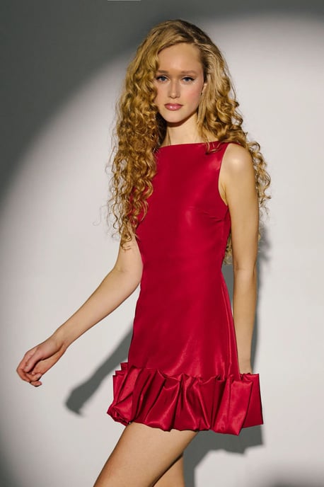 Offenes Rücken Bodycon Mini Kleid mit Ballon-Saum Detail - Image 4