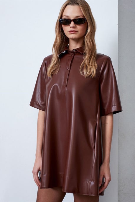 Lässiges Fake-Leder Minihemdkleid - Image 3