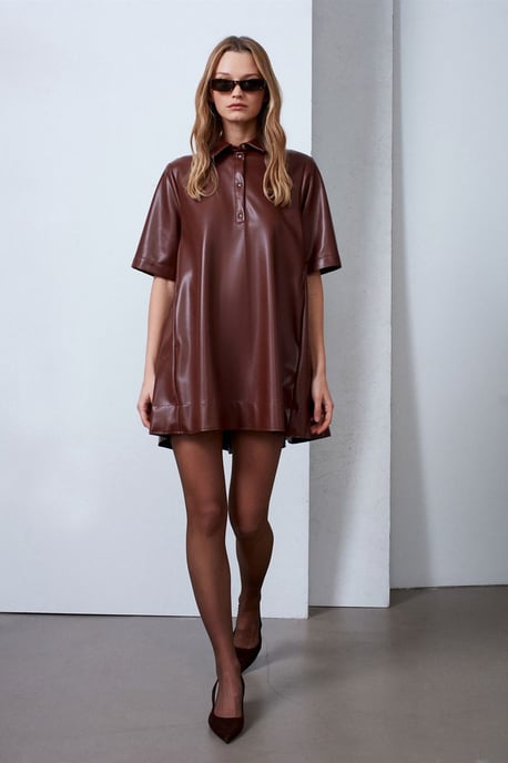 Lässiges Fake-Leder Minihemdkleid - Image 4