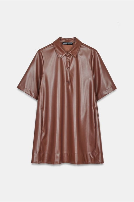Lässiges Fake-Leder Minihemdkleid - Image 5