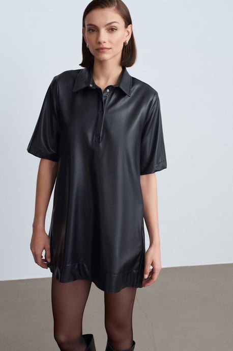 Lässiges Fake-Leder Minihemdkleid - Image 2