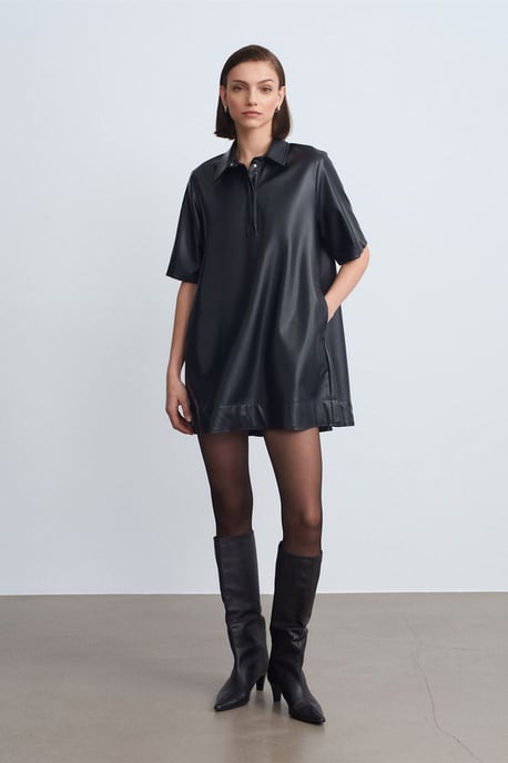 Lässiges Fake-Leder Minihemdkleid - Image 3
