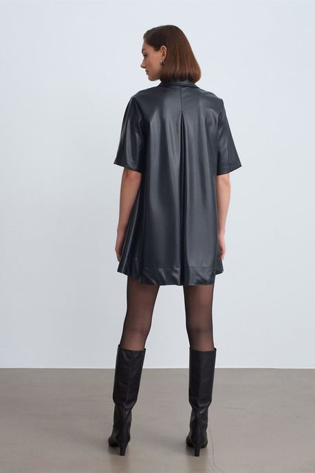 Lässiges Fake-Leder Minihemdkleid - Image 4