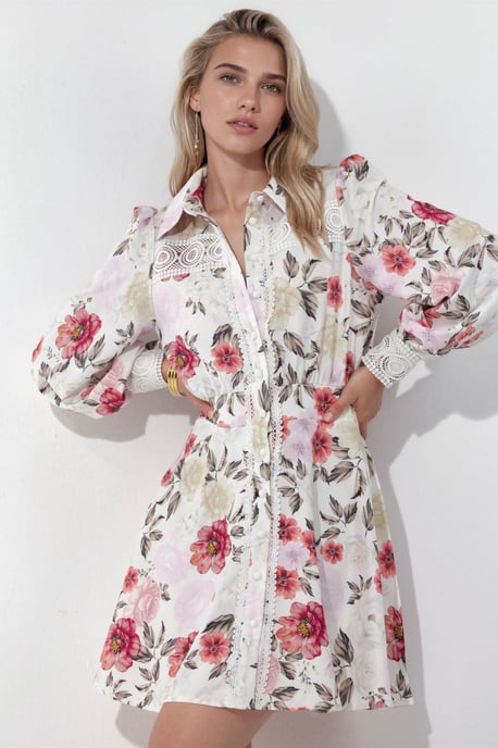 Blümchen-Minihemdkleid mit Spitzendetail - Image 1