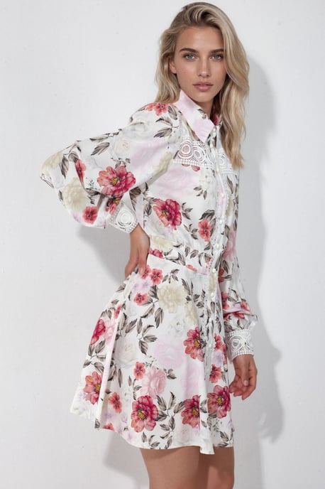 Blümchen-Minihemdkleid mit Spitzendetail - Image 2