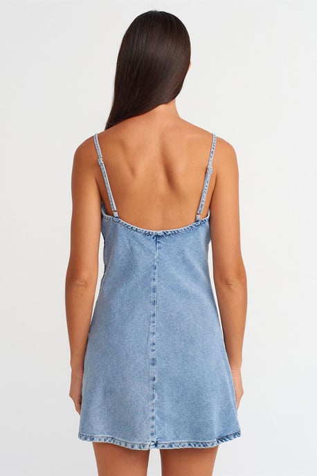 Dilvin Baumwoll-Jeans-Minikleid im A-Linien-Stil mit Cut-out - Hellblau - Image 2