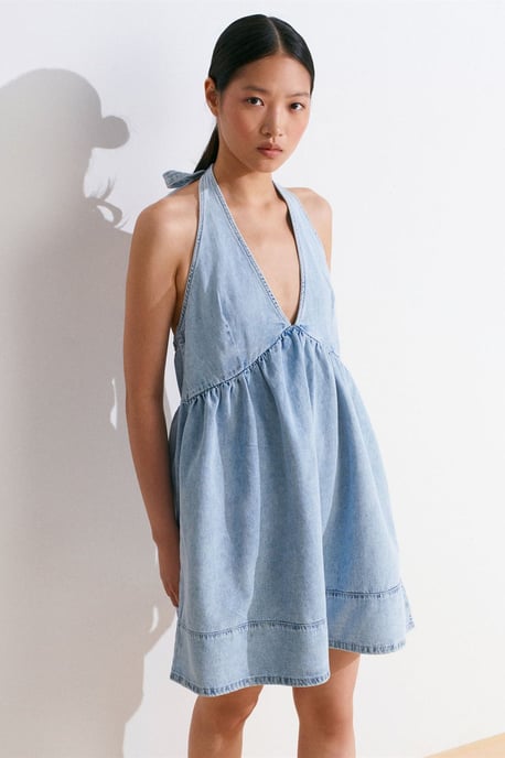 Mini Baumwoll-Denim Halterkleid - Image 1
