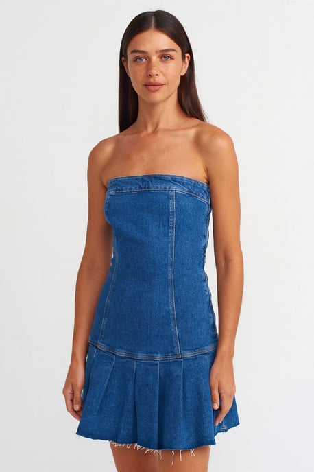 Figurbetontes strapless Denim-Minikleid - Image 1