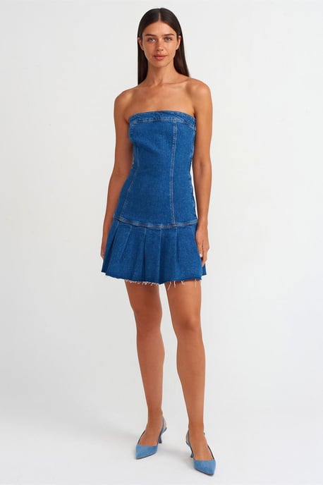 Figurbetontes strapless Denim-Minikleid - Image 3