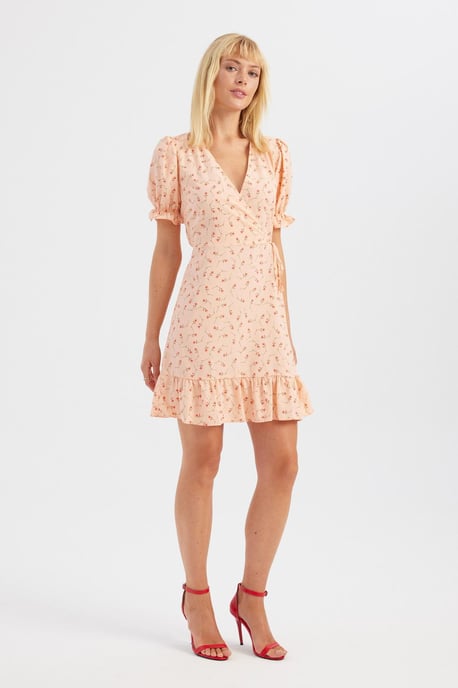 Blumiges V-Ausschnitt Rüschenshirt-Kleid mit kurzen Ärmeln - Image 2