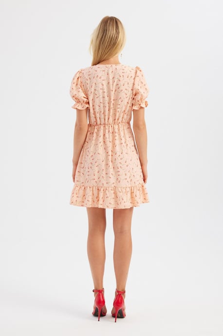 Blumiges V-Ausschnitt Rüschenshirt-Kleid mit kurzen Ärmeln - Image 4