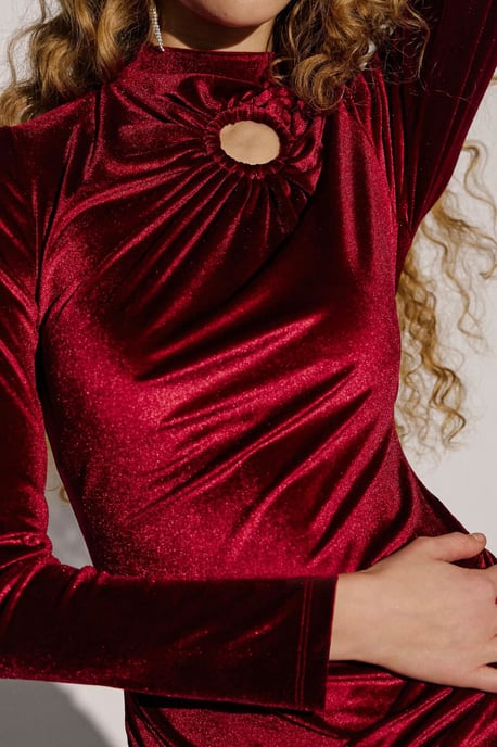 Accessoires Detail Crew Neck Bodycon Samt Mini Kleid - Image 3